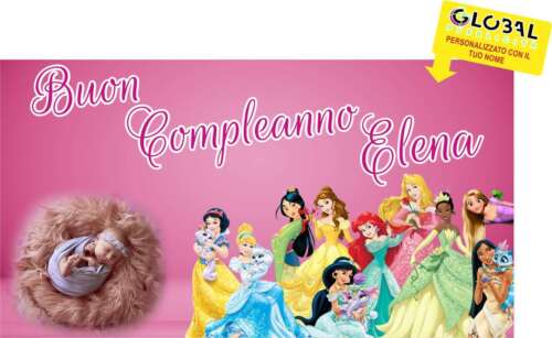 Striscione Banner compleanno principesse disney personalizzato festa foto  nome