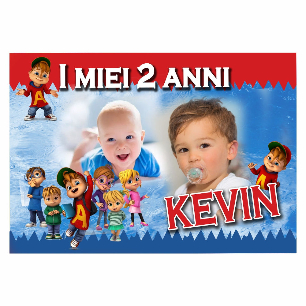 GLOBAL STRISCIONE FONDALE COMPLEANNO - Alvin e i Chipmunks - STRISCIONE PERSONALIZZATO IN CARTA O IN BANNER PVC ANCHE DA ESTERNO GARANZIA 5 ANNI