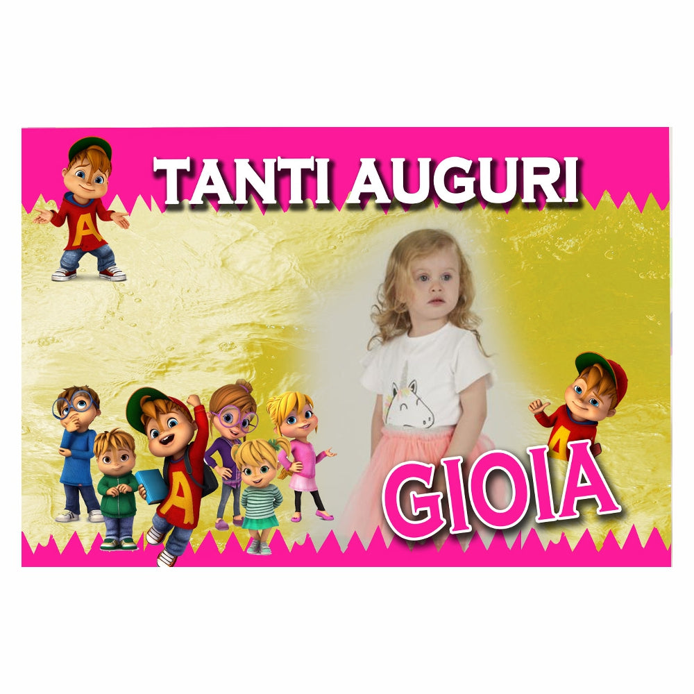 GLOBAL STRISCIONE FONDALE COMPLEANNO - Alvin e i Chipmunks mod 2 - STRISCIONE PERSONALIZZATO IN CARTA O IN BANNER PVC ANCHE DA ESTERNO GARANZIA 5 ANNI