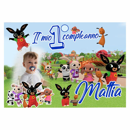 GLOBAL STRISCIONE FONDALE COMPLEANNO - Compleanno Bing - STRISCIONE PERSONALIZZATO IN CARTA O IN BANNER PVC ANCHE DA ESTERNO GARANZIA 5 ANNI