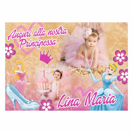 GLOBAL STRISCIONE FONDALE COMPLEANNO - Cenerentola - STRISCIONE PERSONALIZZATO IN CARTA O IN BANNER PVC ANCHE DA ESTERNO GARANZIA 5 ANNI