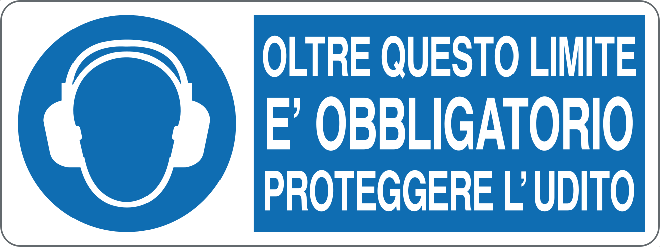 OLTRE QUESTO LIMITE È OBBLIGATORIO PROTEGGERE L'UDITO - CARTELLO SEGNALETICO UNI ISO 7010 in Adesivo, Pannello in Forex, Pannello In Alluminio