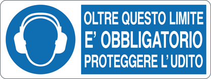 OLTRE QUESTO LIMITE È OBBLIGATORIO PROTEGGERE L'UDITO - CARTELLO SEGNALETICO UNI ISO 7010 in Adesivo, Pannello in Forex, Pannello In Alluminio