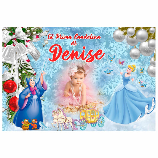 GLOBAL STRISCIONE FONDALE COMPLEANNO - Cenerentola Natale - STRISCIONE PERSONALIZZATO IN CARTA O IN BANNER PVC ANCHE DA ESTERNO GARANZIA 5 ANNI