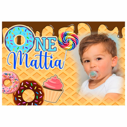 GLOBAL STRISCIONE FONDALE COMPLEANNO - Donuts Ciambelle - STRISCIONE PERSONALIZZATO IN CARTA O IN BANNER PVC ANCHE DA ESTERNO GARANZIA 5 ANNI