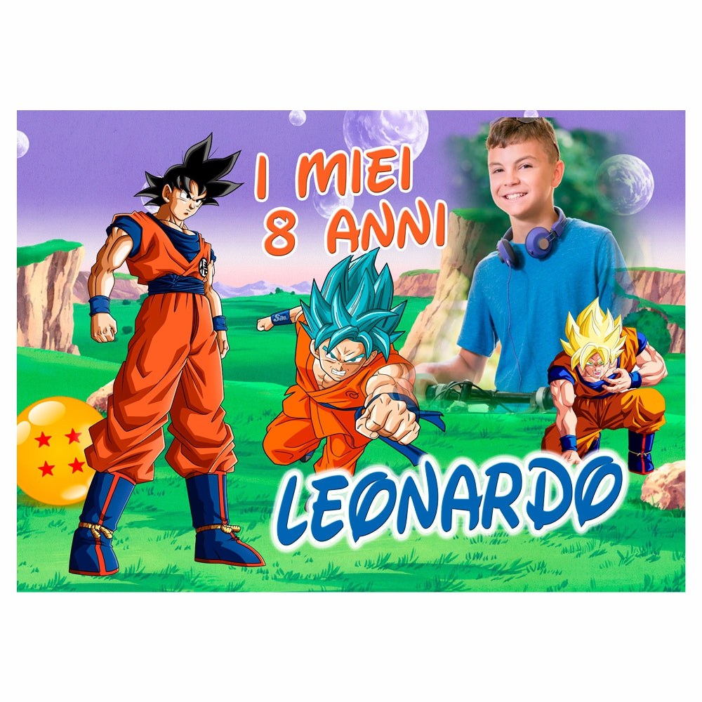 GLOBAL STRISCIONE FONDALE COMPLEANNO - Dragonball - STRISCIONE PERSONALIZZATO IN CARTA O IN BANNER PVC ANCHE DA ESTERNO GARANZIA 5 ANNI