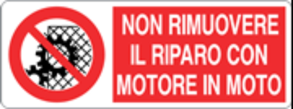 NON RIMUOVERE IL RIPARO CON MOTORE IN MOTO - CARTELLO SEGNALETICO UNI ISO 7010 in Adesivo, Pannello in Forex, Pannello In Alluminio