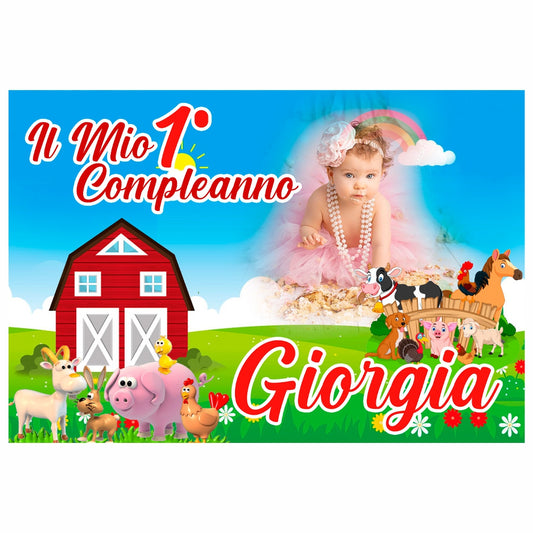 GLOBAL STRISCIONE FONDALE COMPLEANNO - Fattoria Animaletti mod 2 - STRISCIONE PERSONALIZZATO IN CARTA O IN BANNER PVC ANCHE DA ESTERNO GARANZIA 5 ANNI