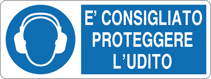 È CONSIGLIATO PROTEGGERE L'UDITO - CARTELLO SEGNALETICO UNI ISO 7010 in Adesivo, Pannello in Forex, Pannello In Alluminio