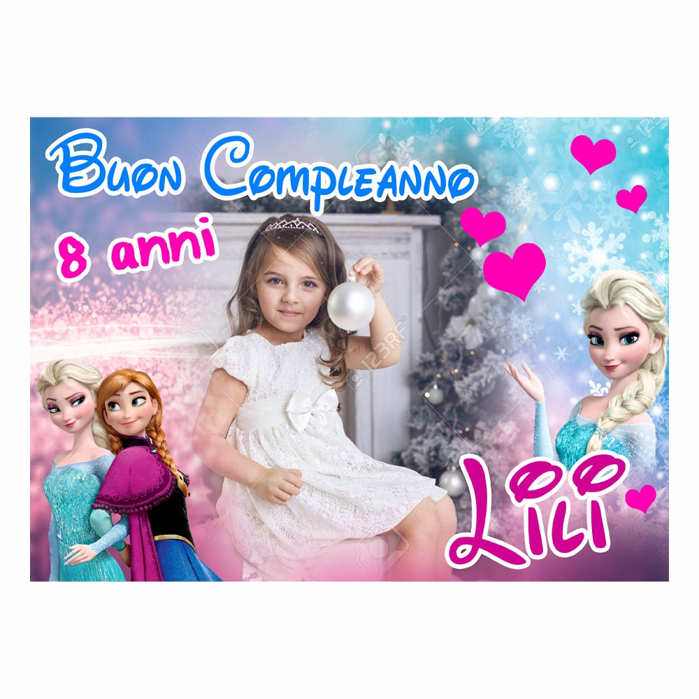 GLOBAL STRISCIONE FONDALE COMPLEANNO - Frozen - STRISCIONE PERSONALIZZATO IN CARTA O IN BANNER PVC ANCHE DA ESTERNO GARANZIA 5 ANNI