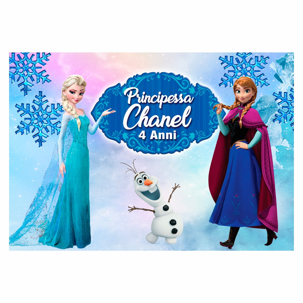 GLOBAL STRISCIONE FONDALE COMPLEANNO - Frozen mod 3 - STRISCIONE PERSONALIZZATO IN CARTA O IN BANNER PVC ANCHE DA ESTERNO GARANZIA 5 ANNI