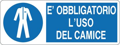 È OBBLIGATORIO L'USO DEL CAMICE - CARTELLO SEGNALETICO UNI ISO 7010 in Adesivo, Pannello in Forex, Pannello In Alluminio