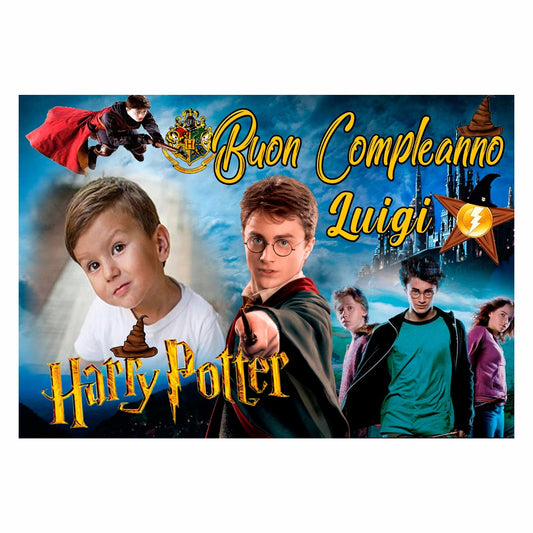 GLOBAL STRISCIONE FONDALE COMPLEANNO - Harry Potter - STRISCIONE PERSONALIZZATO IN CARTA O IN BANNER PVC ANCHE DA ESTERNO GARANZIA 5 ANNI