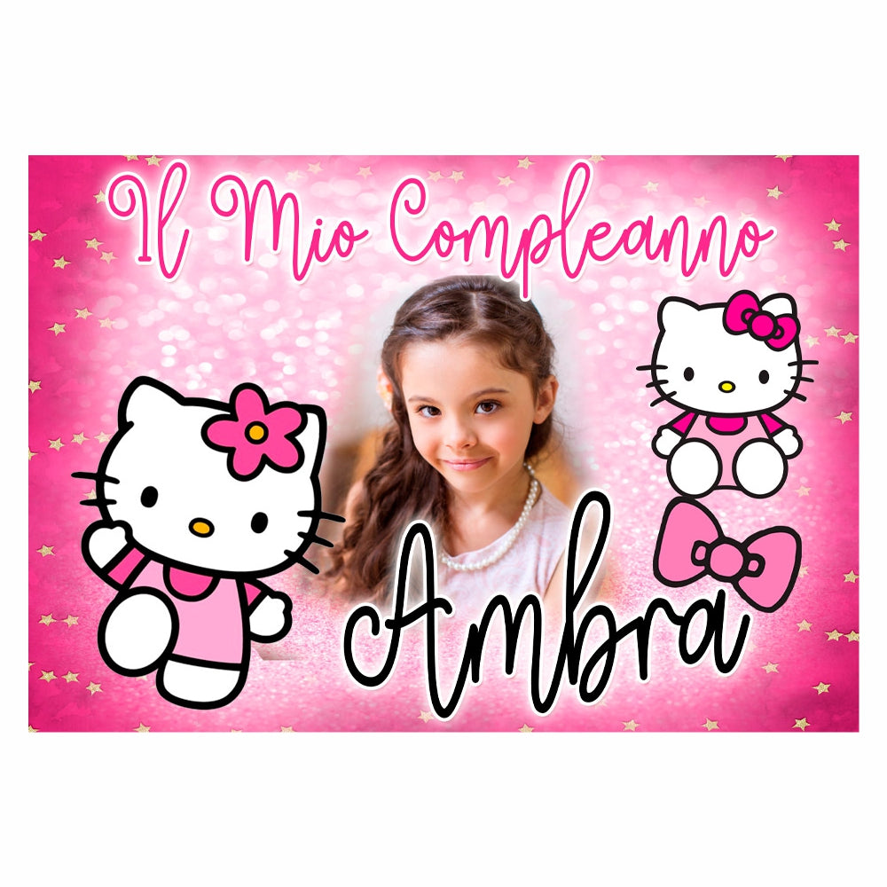 GLOBAL STRISCIONE FONDALE COMPLEANNO - Hello Kitty - STRISCIONE PERSONALIZZATO IN CARTA O IN BANNER PVC ANCHE DA ESTERNO GARANZIA 5 ANNI