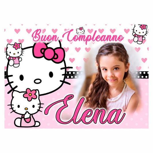 GLOBAL STRISCIONE FONDALE COMPLEANNO - Hello Kitty mod 2 - STRISCIONE PERSONALIZZATO IN CARTA O IN BANNER PVC ANCHE DA ESTERNO GARANZIA 5 ANNI