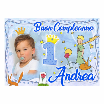 GLOBAL STRISCIONE FONDALE COMPLEANNO - Il Piccolo Principe - STRISCIONE PERSONALIZZATO IN CARTA O IN BANNER PVC ANCHE DA ESTERNO GARANZIA 5 ANNI