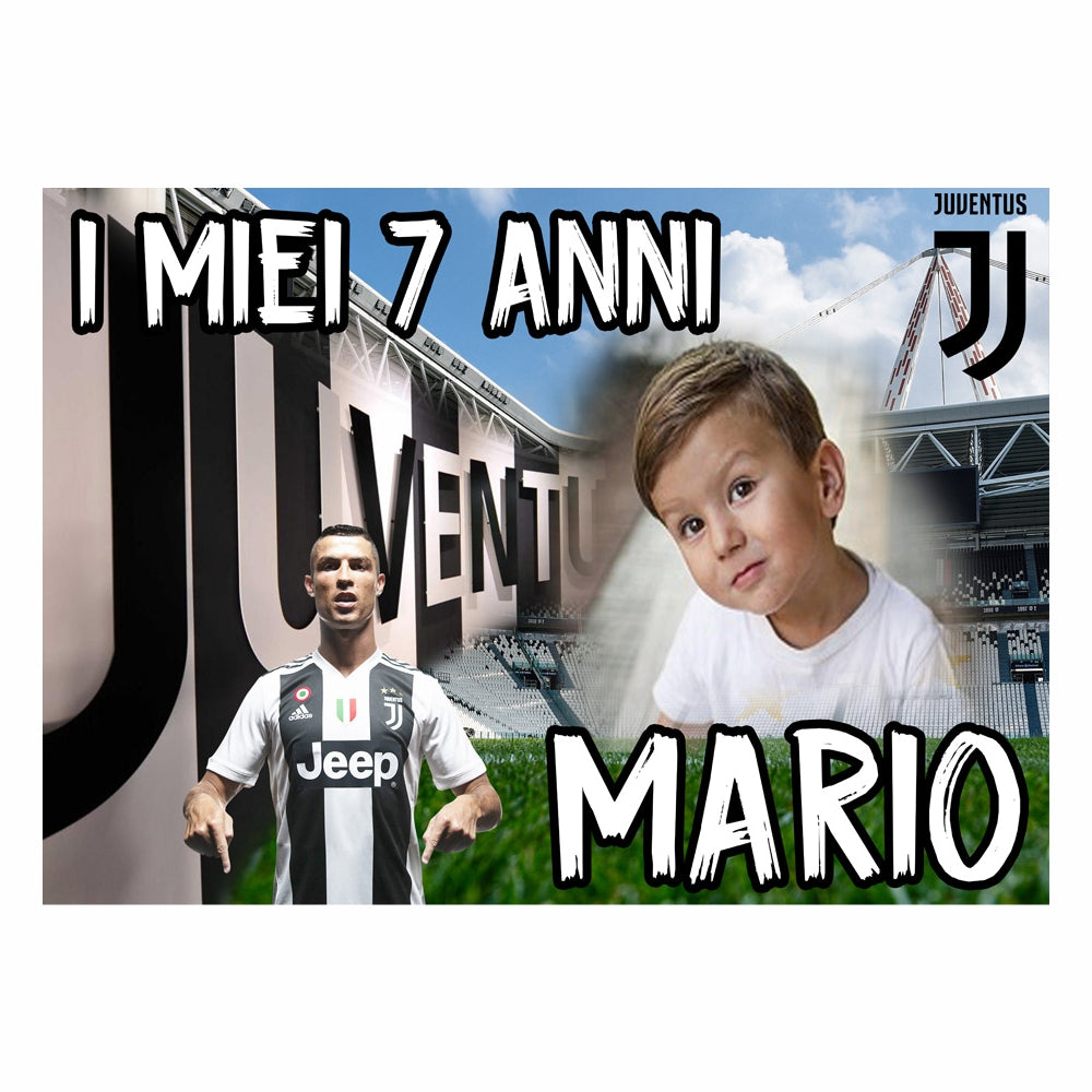 GLOBAL STRISCIONE FONDALE COMPLEANNO - Juventus - STRISCIONE PERSONALIZZATO IN CARTA O IN BANNER PVC ANCHE DA ESTERNO GARANZIA 5 ANNI