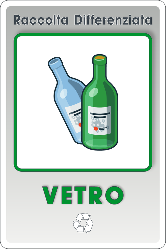 GLOBAL CARTELLO SEGNALETICO - RACCOLTA DIFFERENZIATA - VETRO - Adesivo Resistente, Pannello in Forex, Pannello In Alluminio