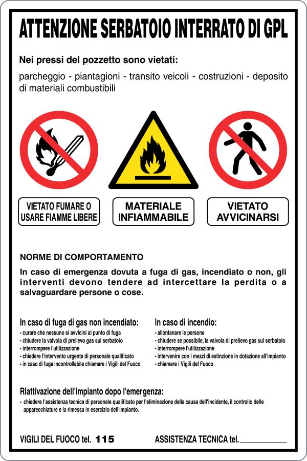 GLOBAL CARTELLO SEGNALETICO - SERBATOIO INTERRATO GPL - NORME DI COMPORTAMENTO - Adesivo Resistente, Pannello in Forex, Pannello In Alluminio