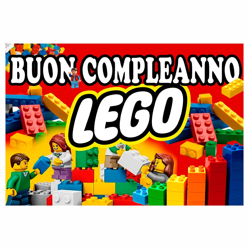 GLOBAL STRISCIONE FONDALE COMPLEANNO - Lego - STRISCIONE PERSONALIZZATO IN CARTA O IN BANNER PVC ANCHE DA ESTERNO GARANZIA 5 ANNI