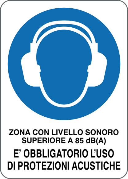 GLOBAL CARTELLO SEGNALETICO - ZONA CON LIVELLO SONORO SUPERIORE A 85 Dba - Adesivo Resistente, Pannello in Forex, Pannello In Alluminio