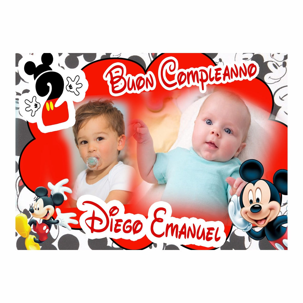 GLOBAL STRISCIONE FONDALE COMPLEANNO - Mickey Mouse - STRISCIONE PERSONALIZZATO IN CARTA O IN BANNER PVC ANCHE DA ESTERNO GARANZIA 5 ANNI