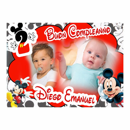 GLOBAL STRISCIONE FONDALE COMPLEANNO - Mickey Mouse - STRISCIONE PERSONALIZZATO IN CARTA O IN BANNER PVC ANCHE DA ESTERNO GARANZIA 5 ANNI