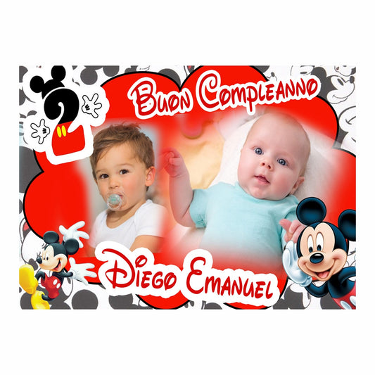 GLOBAL STRISCIONE FONDALE COMPLEANNO - Mickey Mouse - STRISCIONE PERSONALIZZATO IN CARTA O IN BANNER PVC ANCHE DA ESTERNO GARANZIA 5 ANNI