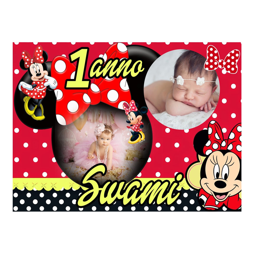 GLOBAL STRISCIONE FONDALE COMPLEANNO - Minnie Red - STRISCIONE PERSONALIZZATO IN CARTA O IN BANNER PVC ANCHE DA ESTERNO GARANZIA 5 ANNI