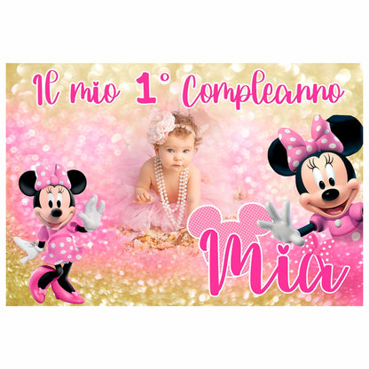 GLOBAL STRISCIONE FONDALE COMPLEANNO - Minnie Topolina - STRISCIONE PERSONALIZZATO IN CARTA O IN BANNER PVC ANCHE DA ESTERNO GARANZIA 5 ANNI