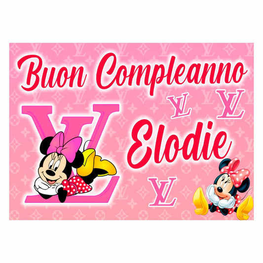 GLOBAL STRISCIONE FONDALE COMPLEANNO - Minnie Topolina Fashion - STRISCIONE PERSONALIZZATO IN CARTA O IN BANNER PVC ANCHE DA ESTERNO GARANZIA 5 ANNI