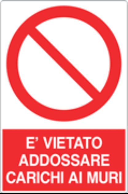 GLOBAL CARTELLO SEGNALETICO - È VIETATO ADDOSSARE CARICHI AI MURI - Adesivo Resistente, Pannello in Forex, Pannello In Alluminio