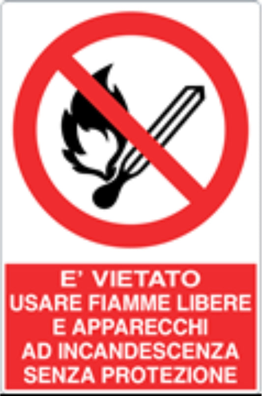 GLOBAL CARTELLO SEGNALETICO - È VIETATO USARE FIAMME LIBERE E APPARECCHI AD INCANDESCE - Adesivo Resistente, Pannello in Forex, Pannello In Alluminio