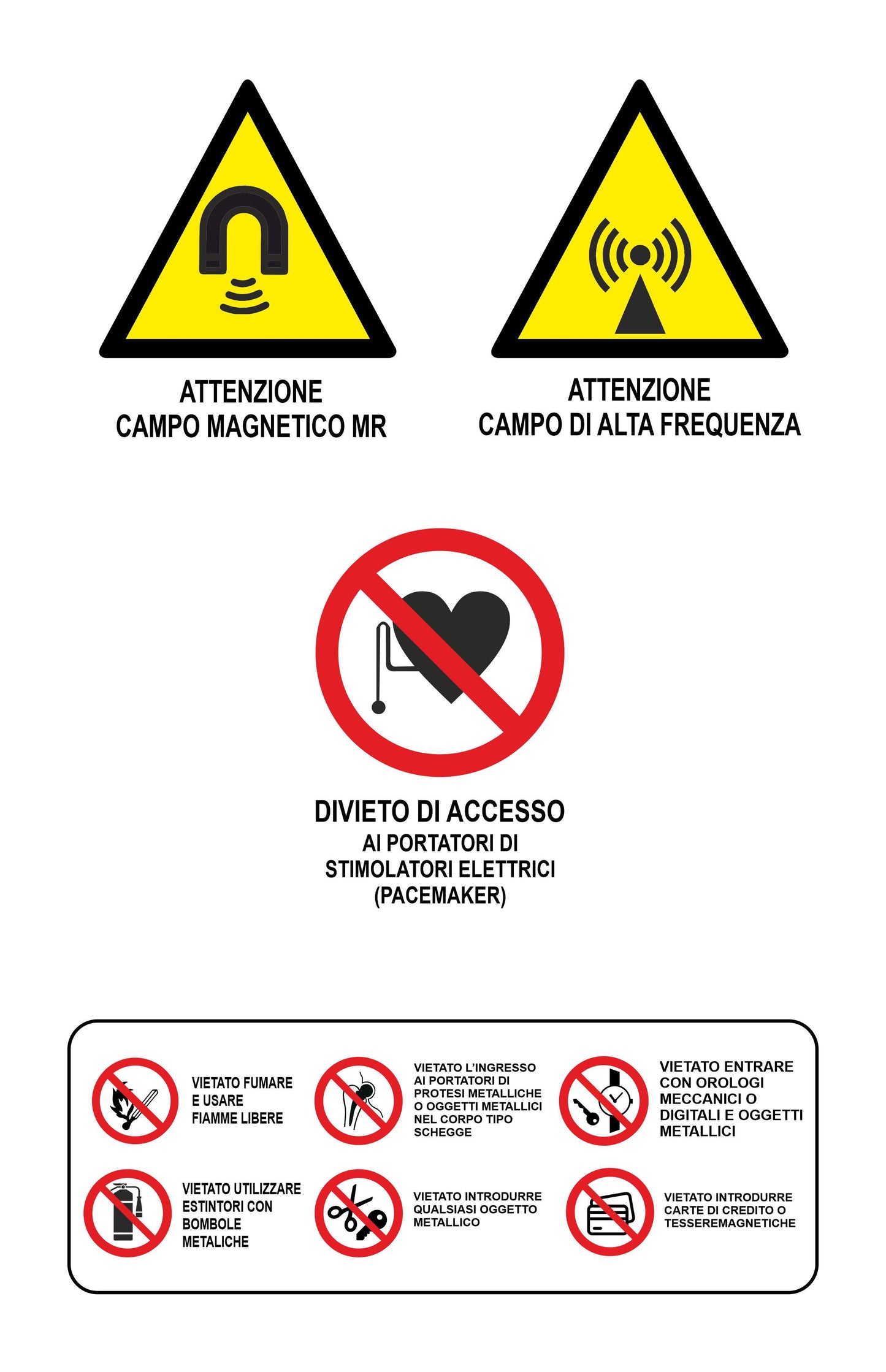 GLOBAL CARTELLO SEGNALETICO - attenzione campo magnetico e di alta frequenza - Adesivo Extra Resistente, Pannello in Forex, Pannello In Alluminio