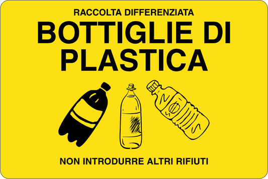 GLOBAL CARTELLO SEGNALETICO - BOTTIGLIE DI PLASTICA - RACCOLTA DIFFERENZIATA - Adesivo Resistente, Pannello in Forex, Pannello In Alluminio