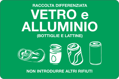 GLOBAL CARTELLO SEGNALETICO - VETRO E ALLUMINIO - RACCOLTA DIFFERENZIATA - Adesivo Resistente, Pannello in Forex, Pannello In Alluminio