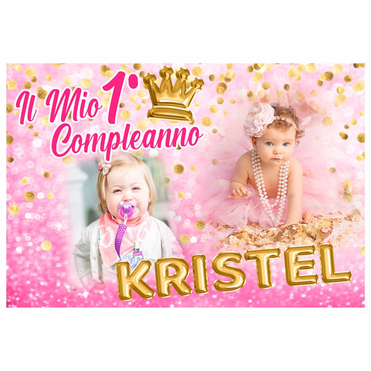 GLOBAL STRISCIONE FONDALE COMPLEANNO - Principessa - STRISCIONE PERSONALIZZATO IN CARTA O IN BANNER PVC ANCHE DA ESTERNO GARANZIA 5 ANNI