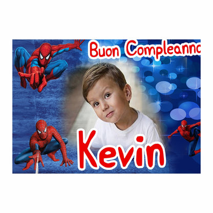 GLOBAL STRISCIONE FONDALE COMPLEANNO - Spiderman - STRISCIONE PERSONALIZZATO IN CARTA O IN BANNER PVC ANCHE DA ESTERNO GARANZIA 5 ANNI