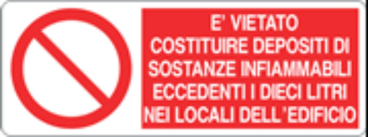 È VIETATO COSTITUIRE DEPOSITI DI SOSTANZE INFIAMMABILI - CARTELLO SEGNALETICO UNI ISO 7010 in Adesivo, Pannello in Forex, Pannello In Alluminio