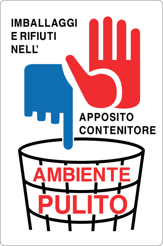 GLOBAL CARTELLO SEGNALETICO - AMBIENTE PULITO RIFIUTI NELL'APPOSITO CONTENITORE - Adesivo Resistente, Pannello in Forex, Pannello In Alluminio