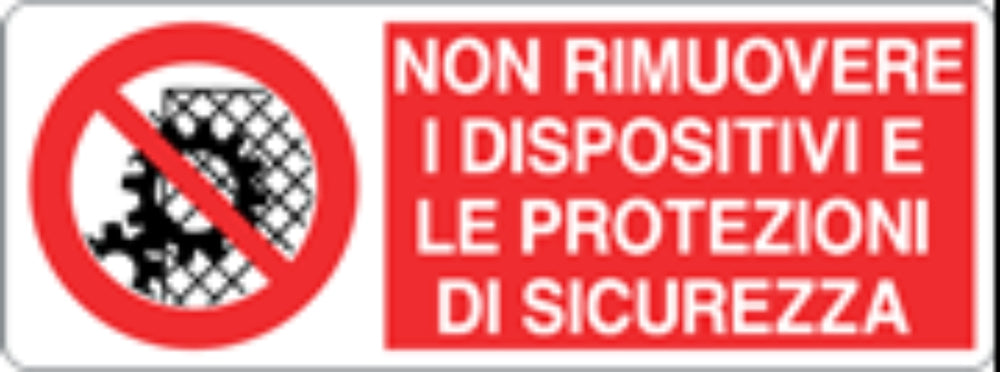 NON RIMUOVERE I DISPOSITIVI E LE PROTEZIONI DI SICUREZZA - CARTELLO SEGNALETICO UNI ISO 7010 in Adesivo, Pannello in Forex, Pannello In Alluminio