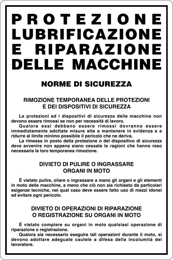 GLOBAL CARTELLO SEGNALETICO - PROTEZIONE, LUBRIFICAZIONE E RIPARAZIONE DELLE MACCHINE - Adesivo Resistente, Pannello in Forex, Pannello In Alluminio