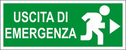 USICTA D'EMERGENZA MODELLO 3 FRECCIA PERSONALIZZATA - CARTELLO SEGNALETICO UNI ISO 7010 in Adesivo Resistente, Pannello in Forex, Pannello In Alluminio