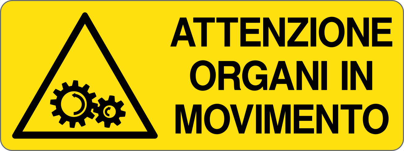 ATTENZIONE ORGANI IN MOVIMENTO - CARTELLO SEGNALETICO UNI ISO 7010 in Adesivo, Pannello in Forex, Pannello In Alluminio