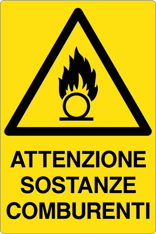 GLOBAL CARTELLO SEGNALETICO - ATTENZIONE SOSTANZE COMBURENTI - Adesivo Resistente, Pannello in Forex, Pannello In Alluminio