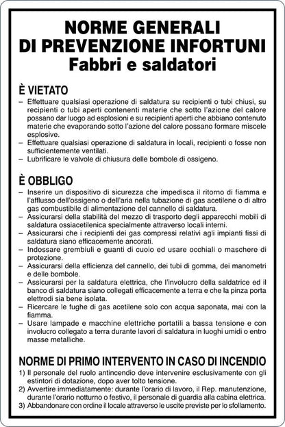 GLOBAL CARTELLO SEGNALETICO - FABBRI E SALDATORI - NORME PREVENZIONE INFORTUNI - Adesivo Resistente, Pannello in Forex, Pannello In Alluminio