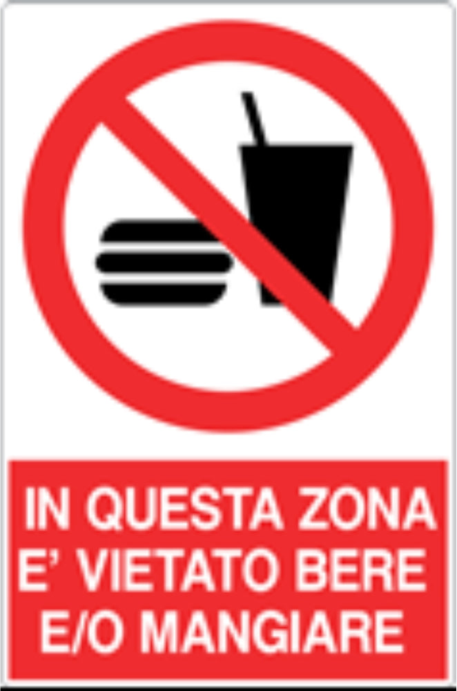 GLOBAL CARTELLO SEGNALETICO - IN QUESTA ZONA È VIETATO BERE E/O MANGIARE - Adesivo Resistente, Pannello in Forex, Pannello In Alluminio