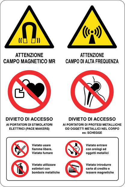 GLOBAL CARTELLO SEGNALETICO - ATTENZIONE CAMPO MAGNETICO VARI SIMBOLI - Adesivo Resistente, Pannello in Forex, Pannello In Alluminio