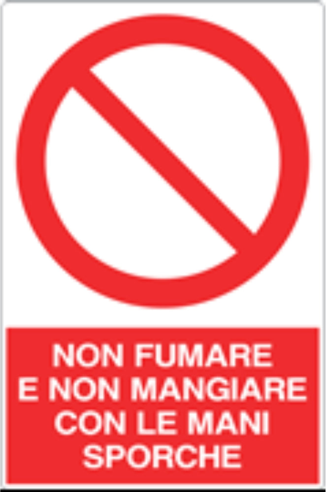 GLOBAL CARTELLO SEGNALETICO - NON FUMARE E NON MANGIARE CON LE MANI SPORCHE - Adesivo Resistente, Pannello in Forex, Pannello In Alluminio