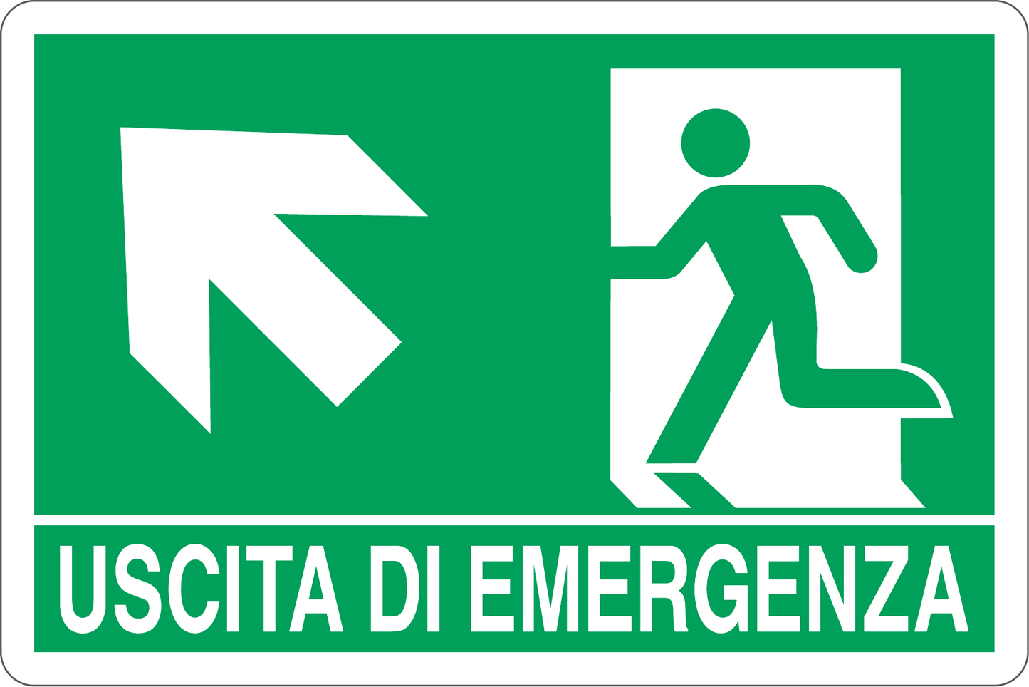 GLOBAL CARTELLO SEGNALETICO - USCITA DI EMERGENZA SALITA SINISTRA - Adesivo Resistente, Pannello in Forex, Pannello In Alluminio